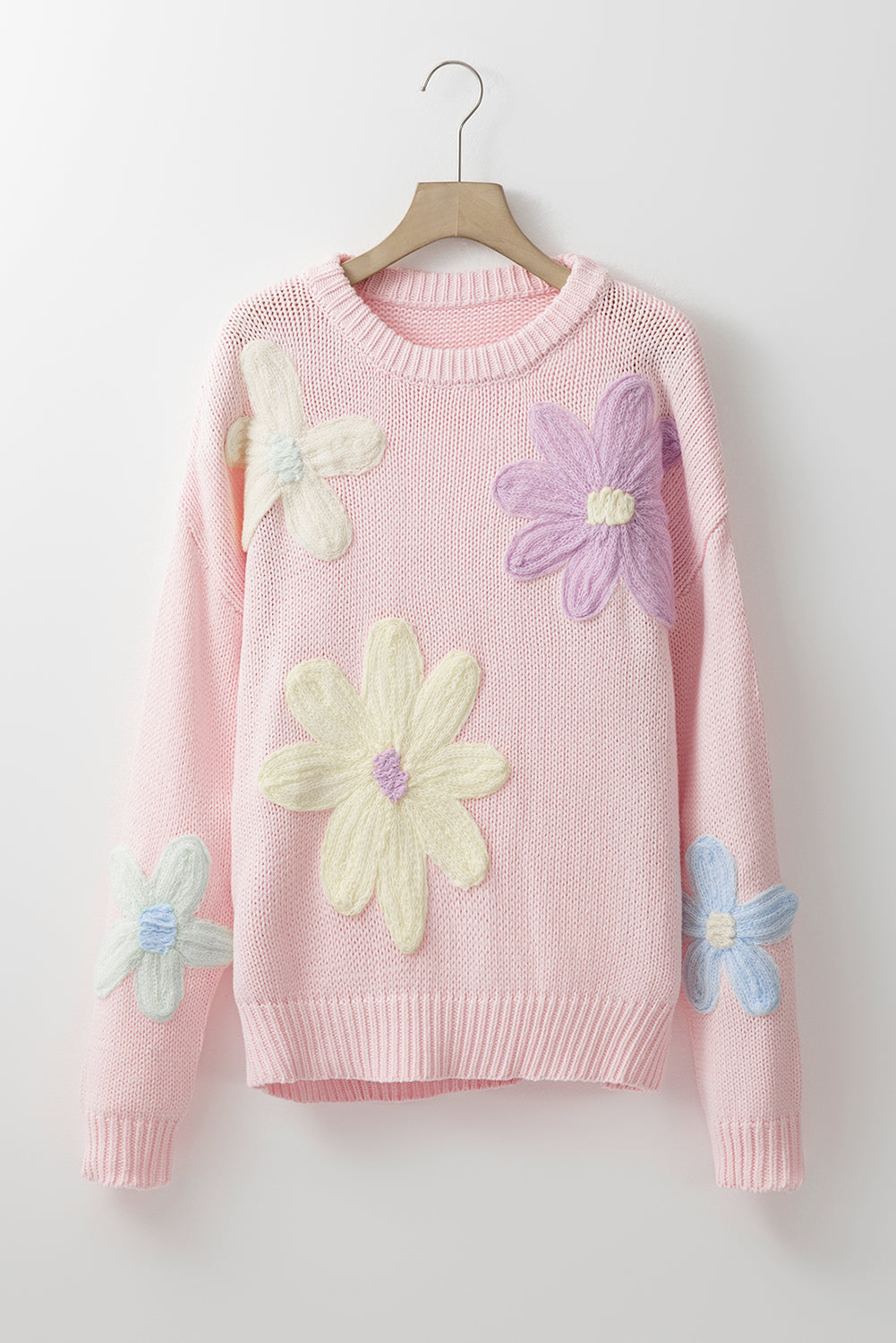 Pétales roses et fils Pull floral brodé