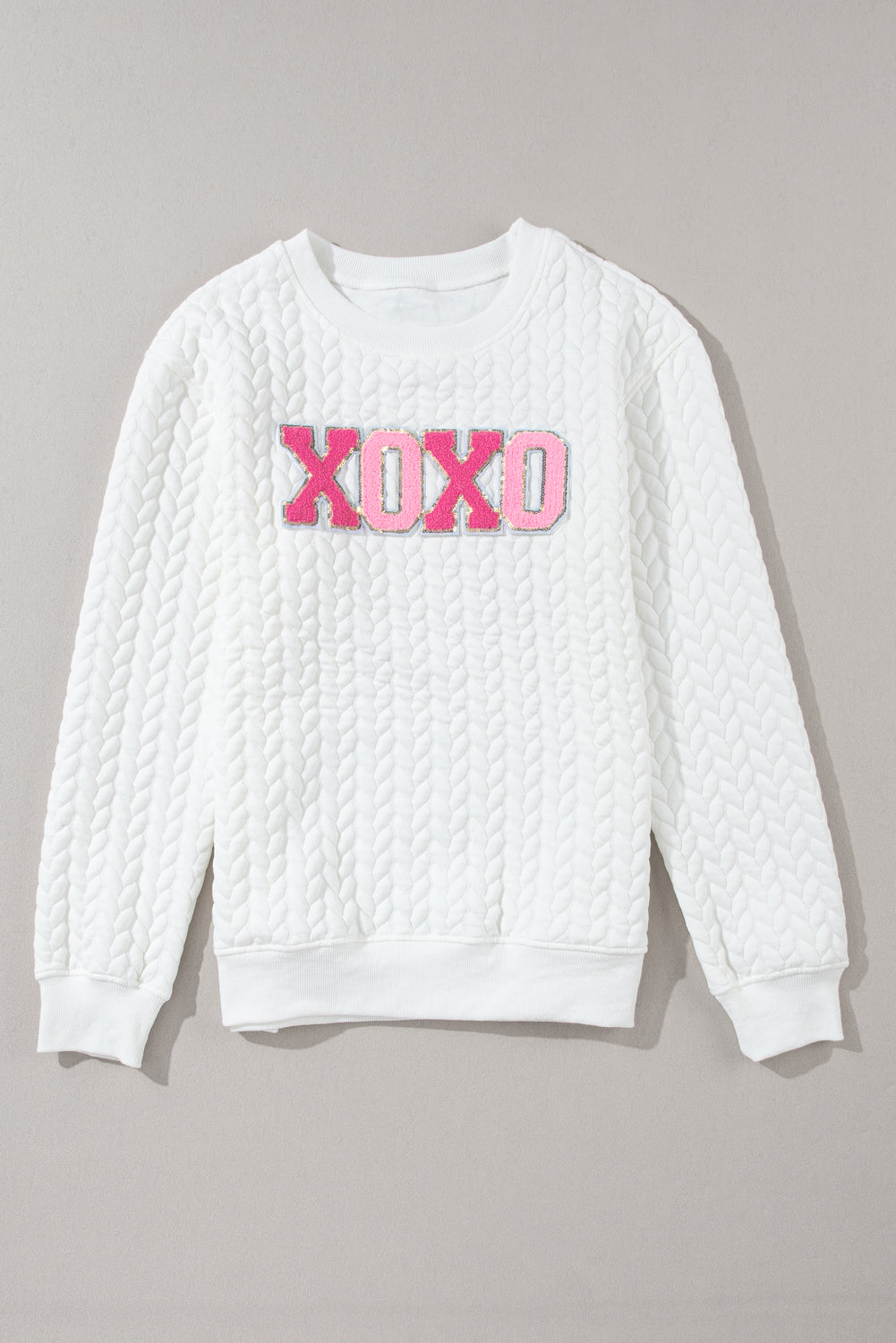 Sudadera de cable de cable de chenilla xoxo white xoxo