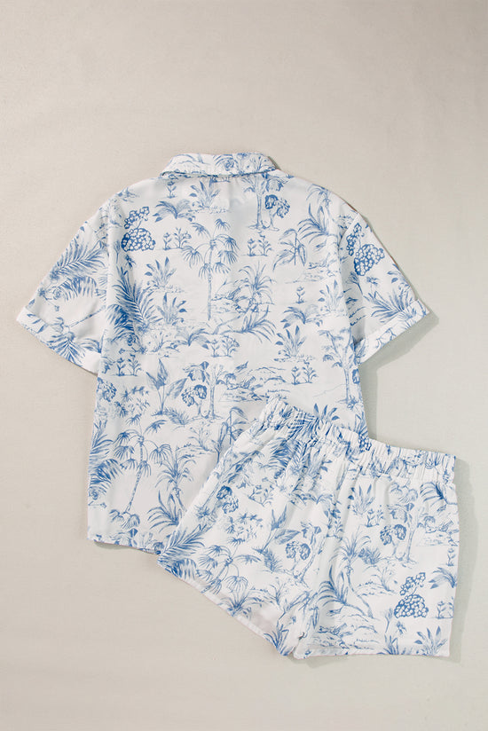 Shirt with short sleeve shirt and blue flower shorts