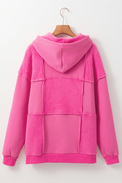 Sudadera con capucha con cordón apretado en esponja de esponja rosa desteñida pitaya