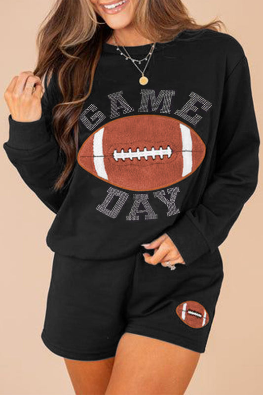 GAME DAY Rugby Football Black Graphic Sweater and Shorts, Casual Outfit