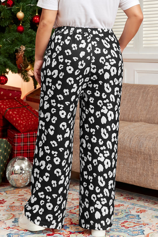 Leopard Print Wide Pockets Plus Size Leopard Pants