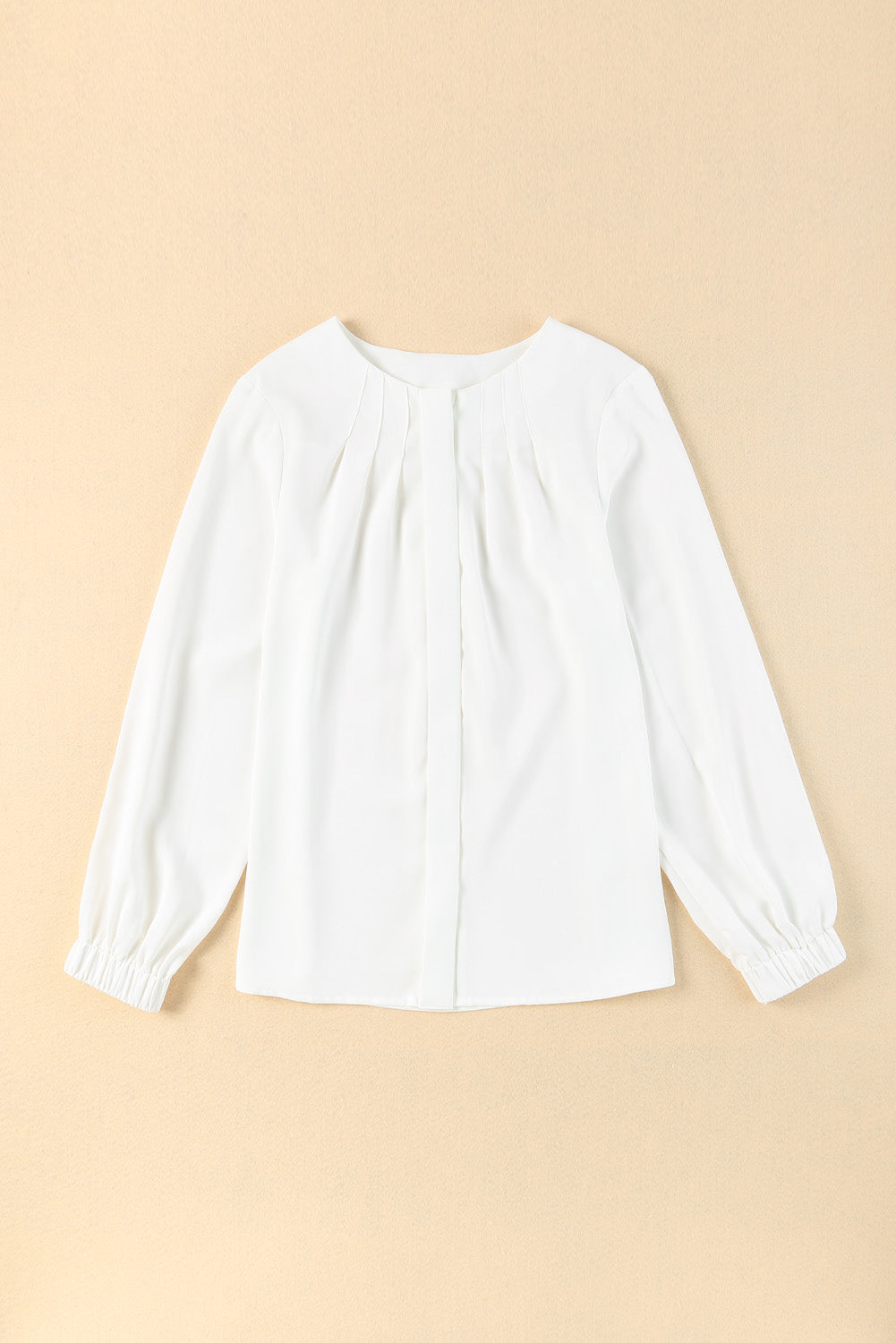 Chemise blanche à col ras du cou et poignets extensibles froncés-A WOMAN WE LOVE