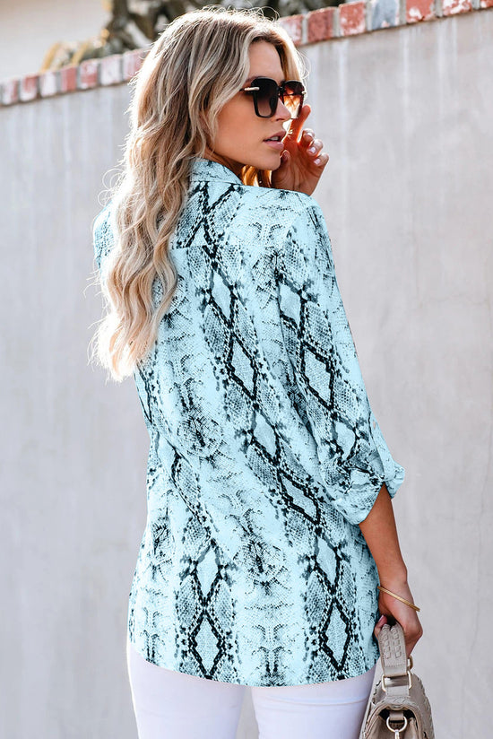 Wild Snake Print Blue Shirt with Pockets