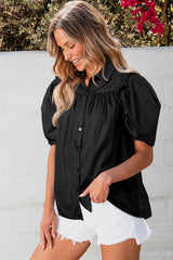 Chemise ample noire à manches bouffantes-A WOMAN WE LOVE