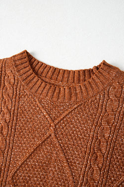 Large knitted knitting sweater dress with drooping shoulder coffee