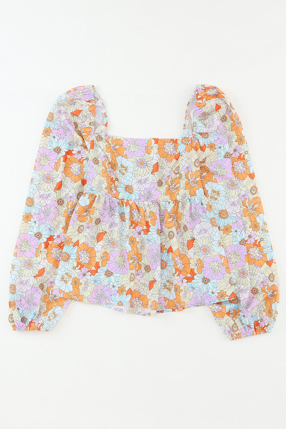 Blouse babydoll à manches bouffées à manche à manche floral multicolore