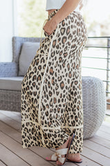 Pantalon jambes larges kaki léopard