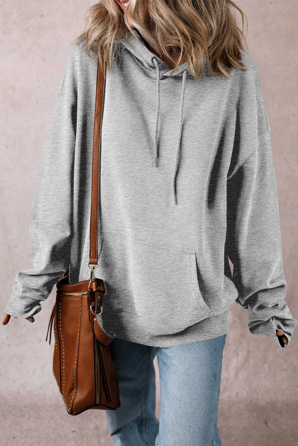 Light Grey Fleece Lined Heavyweight Drawstring Hoodie with Kangaroo Pocket