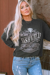 Black graphics sweatshirt with Nashville Music City cord