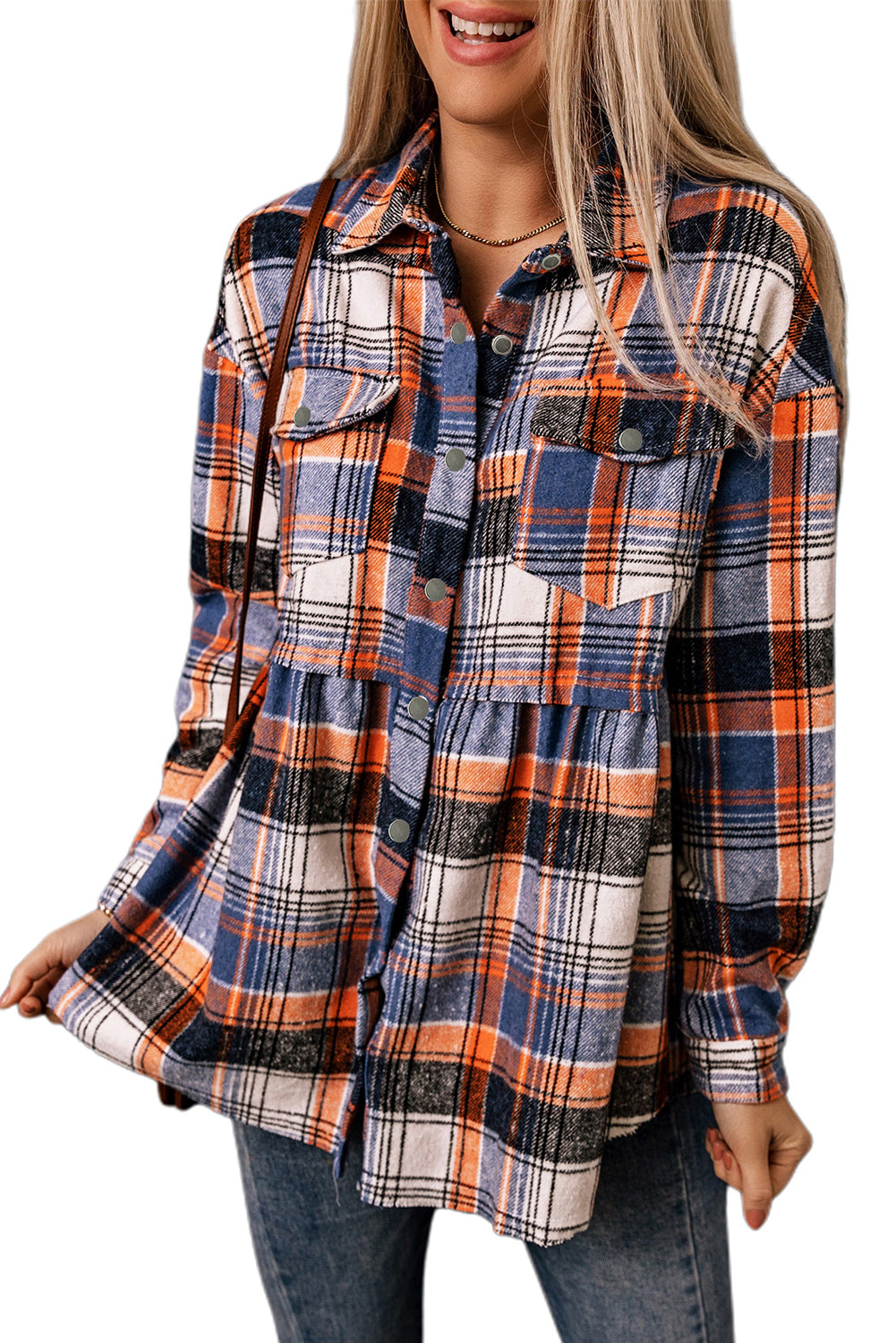 Multicolor Plaid Button Down Ruffled Shirt Jacke