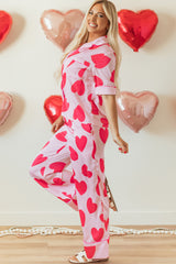 Ensemble pyjama pantalon à manches courtes rose coeur classique Saint-Valentin-A WOMAN WE LOVE
