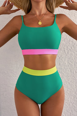 Bikini taille haute en patchwork color block *