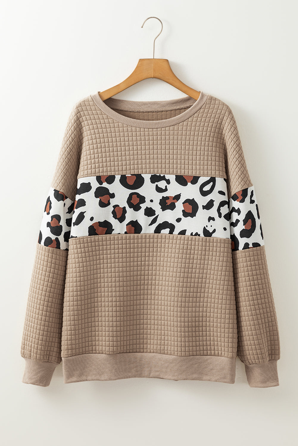 Pergament Leopard gesteppt Patchwork Crew Neck Sweatshirt