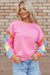 Candy pink color block French Terry top