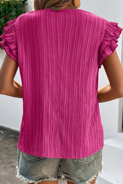 Timal -collar -colored tank and ruffled ruffle sleeves pink