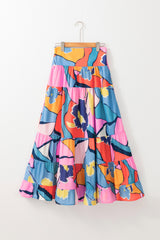Jupe longue taille haute imprimée rose avec poches