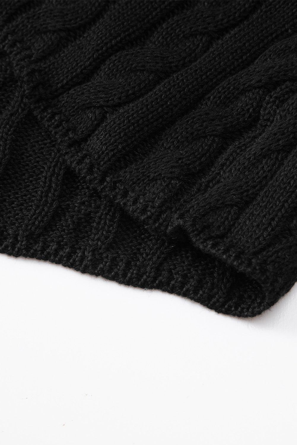 Black Crew Neck Cable Knit Short Sleeve Sweater