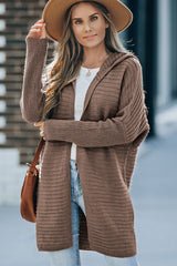 Cardigan à capuche marron en maille côtelée horizontale ouvert sur le devant-A WOMAN WE LOVE