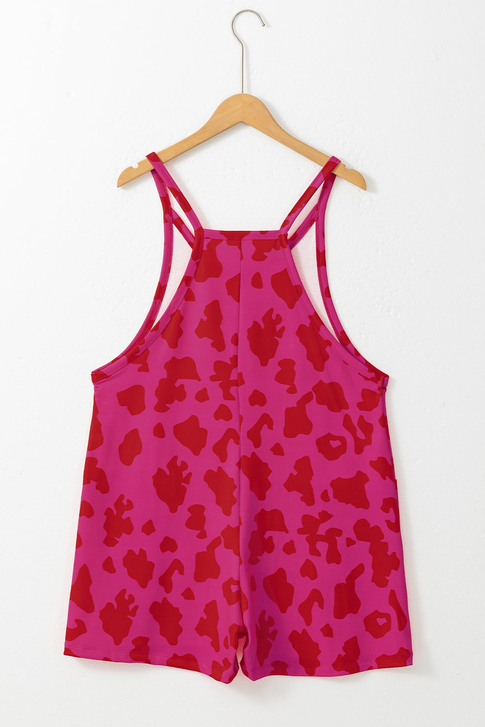 Rose Red Leopard Volado en V Neck Mleeveless Comper