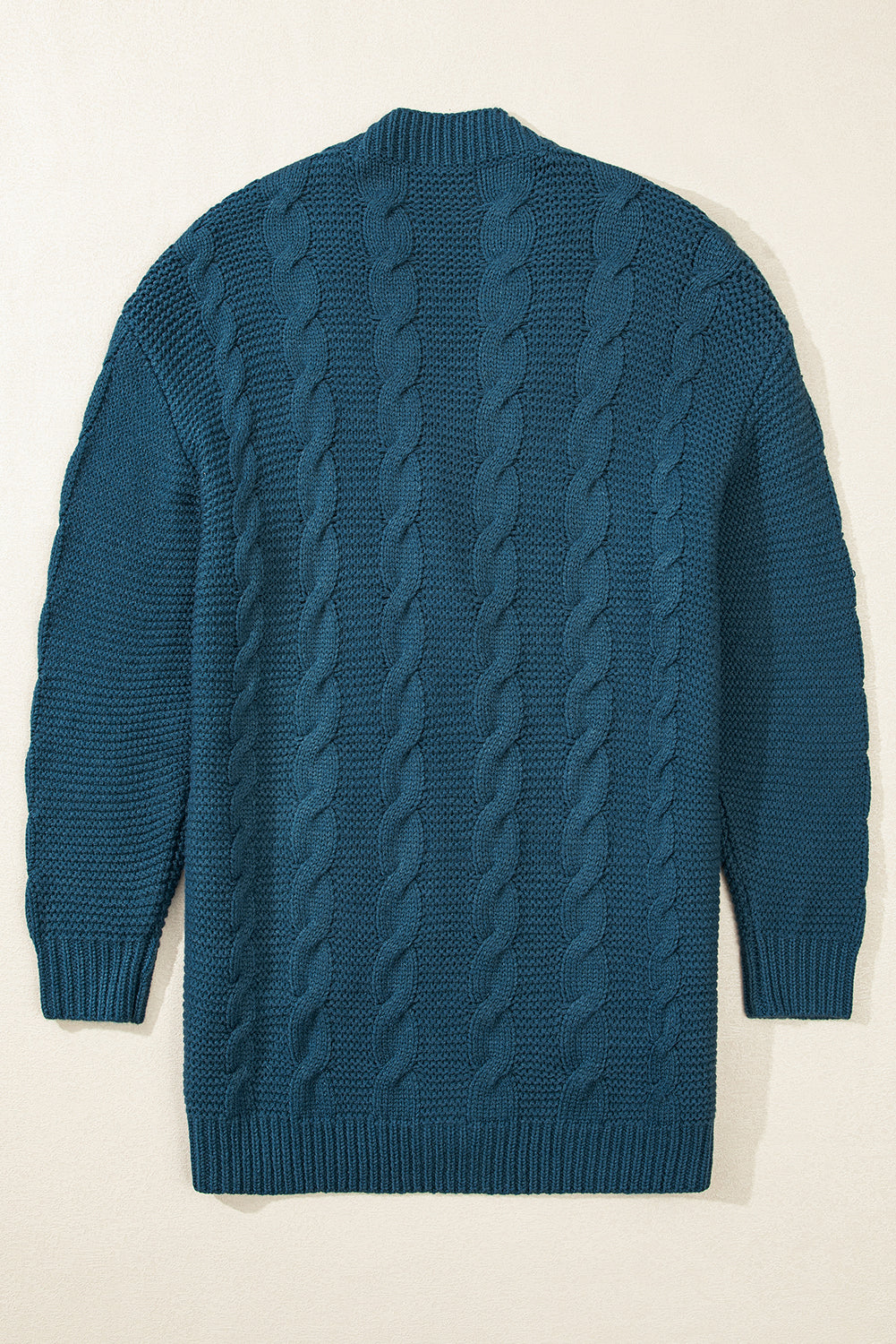 Peacock Blue Cable Knit Button Down Baggy Cardigan with Front Pockets