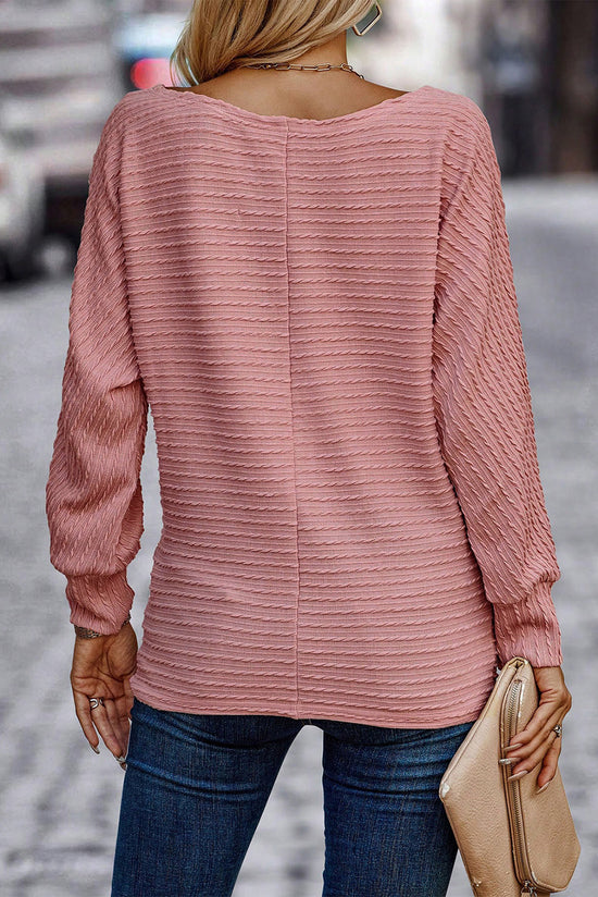 Old Pink Textured Knit Long Sleeve Top