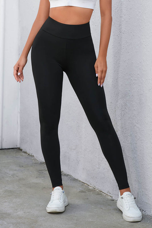 Black Criss Cross Tummy Control Leggings de cintura alta