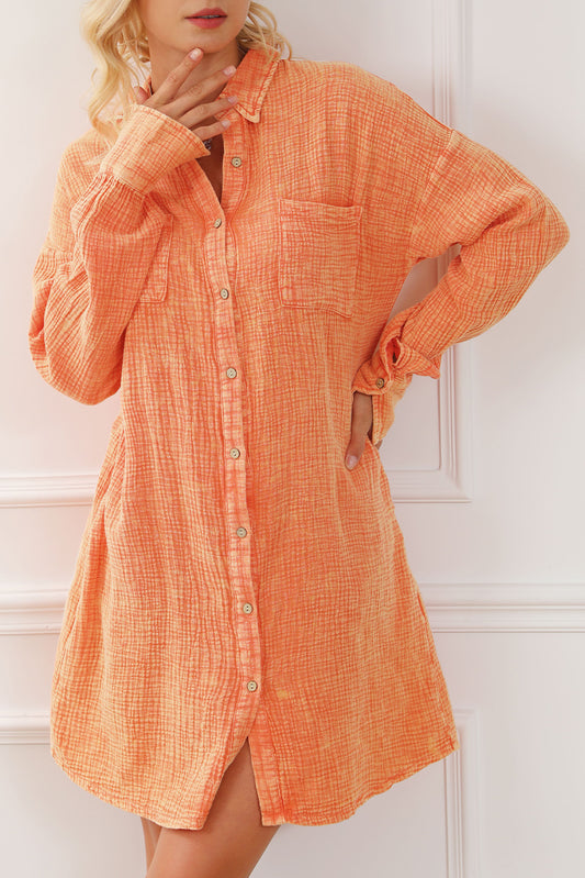 Robe de chemise surdimensionnée de poche à double poitrine orange