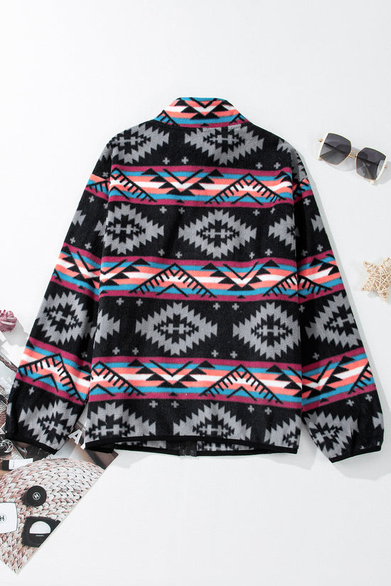 Chaqueta negra con collar con cremallera Aztec