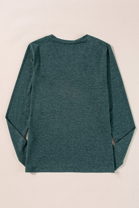 Solid Color Mist Green V-Neck Long Sleeve Top