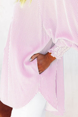 Pink striped drob shirt with reverse and smocks with pocket