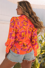 Chemise orange à manches lanternes et imprimé floral-A WOMAN WE LOVE