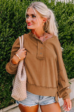 Brown shoulder brown and Henley sweatshirt