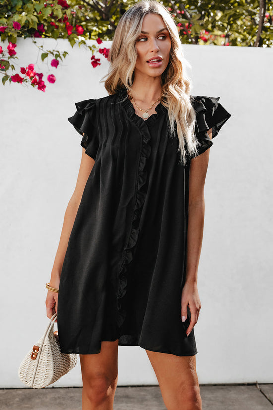 Vestido recto negro con volantes *