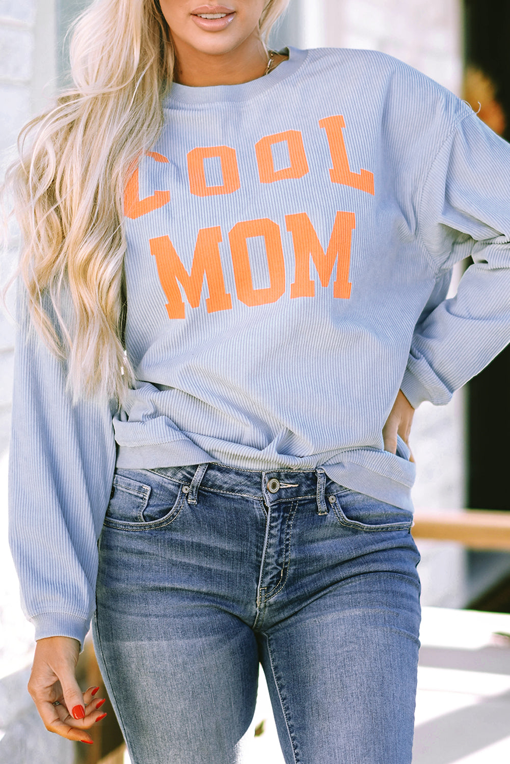 Grau cooler Mutter Grafikdruck Cording Sweatshirt