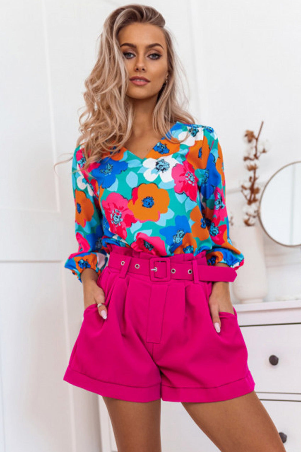 Stampa floreale multicolore V NECK 3/4 BLOSA MANSEVE