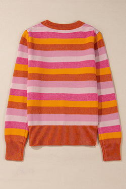 Orange round neck sweater with ribbed edges *