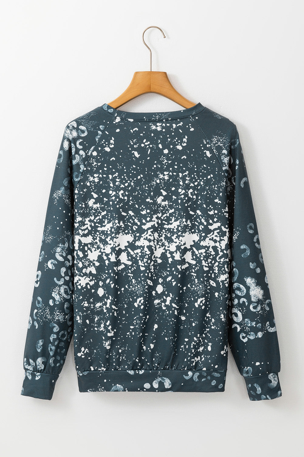 Blue Leopard bleichte Raglan -Ärmel Crewneck Sweatshirt