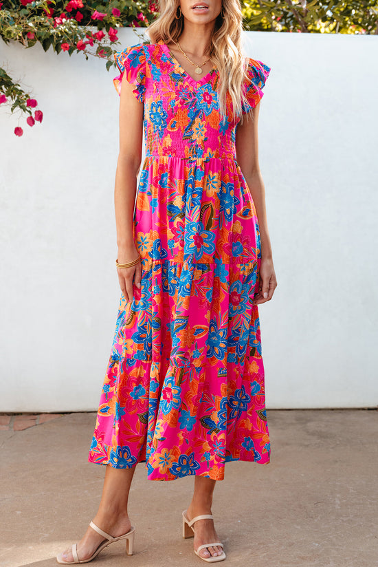 Vestido y volantes con volantes con un estilo en V -ck y Red Bohemian