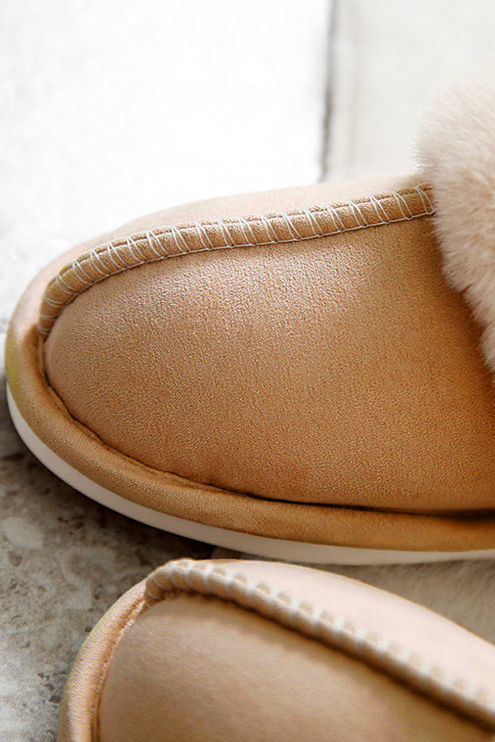 Camel Plush Suede Winter Home Slippers