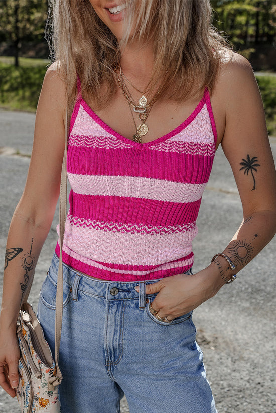 V -neck tank top with red stripes *