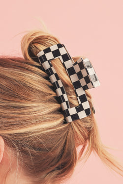 Black checkered hollow hair clips