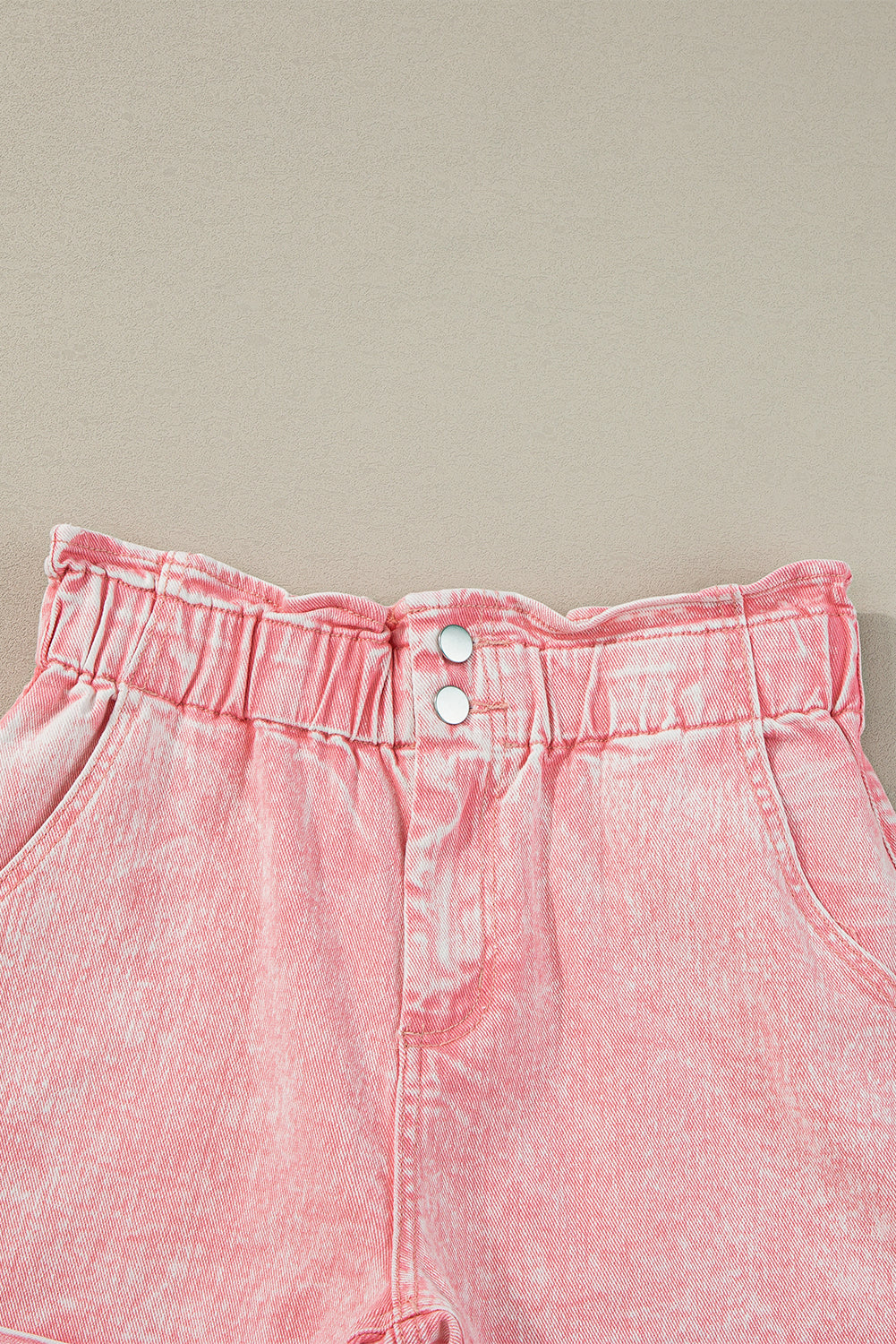 Shorts de jean à taille haute et de taille lavée rose poussiéreux lavé