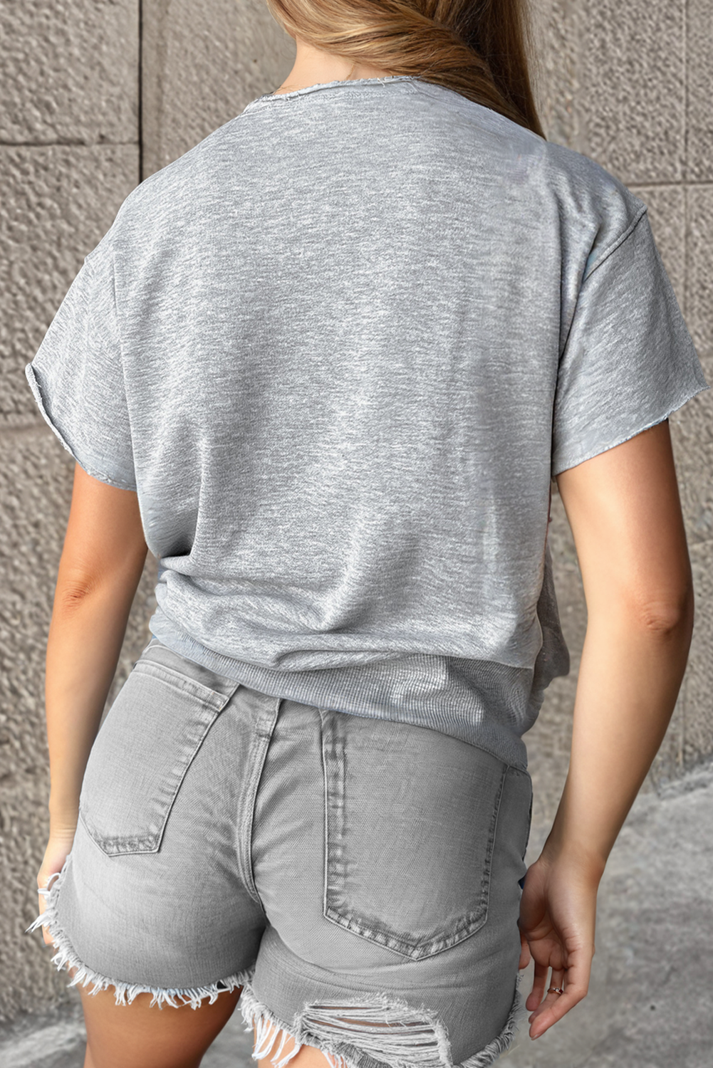 Light gray light t-shirt with lettering USA and notched collar