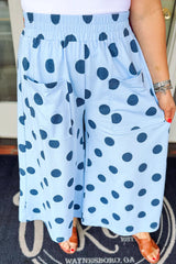 Pantalon large à pois grande taille à taille élastiquée et grandes poches