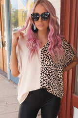 Blouse kaki contrastée léopard color block-A WOMAN WE LOVE
