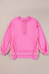 Sudadera Henley con dobladillo alto y bajo en mosaicos de lentejuelas de dulces