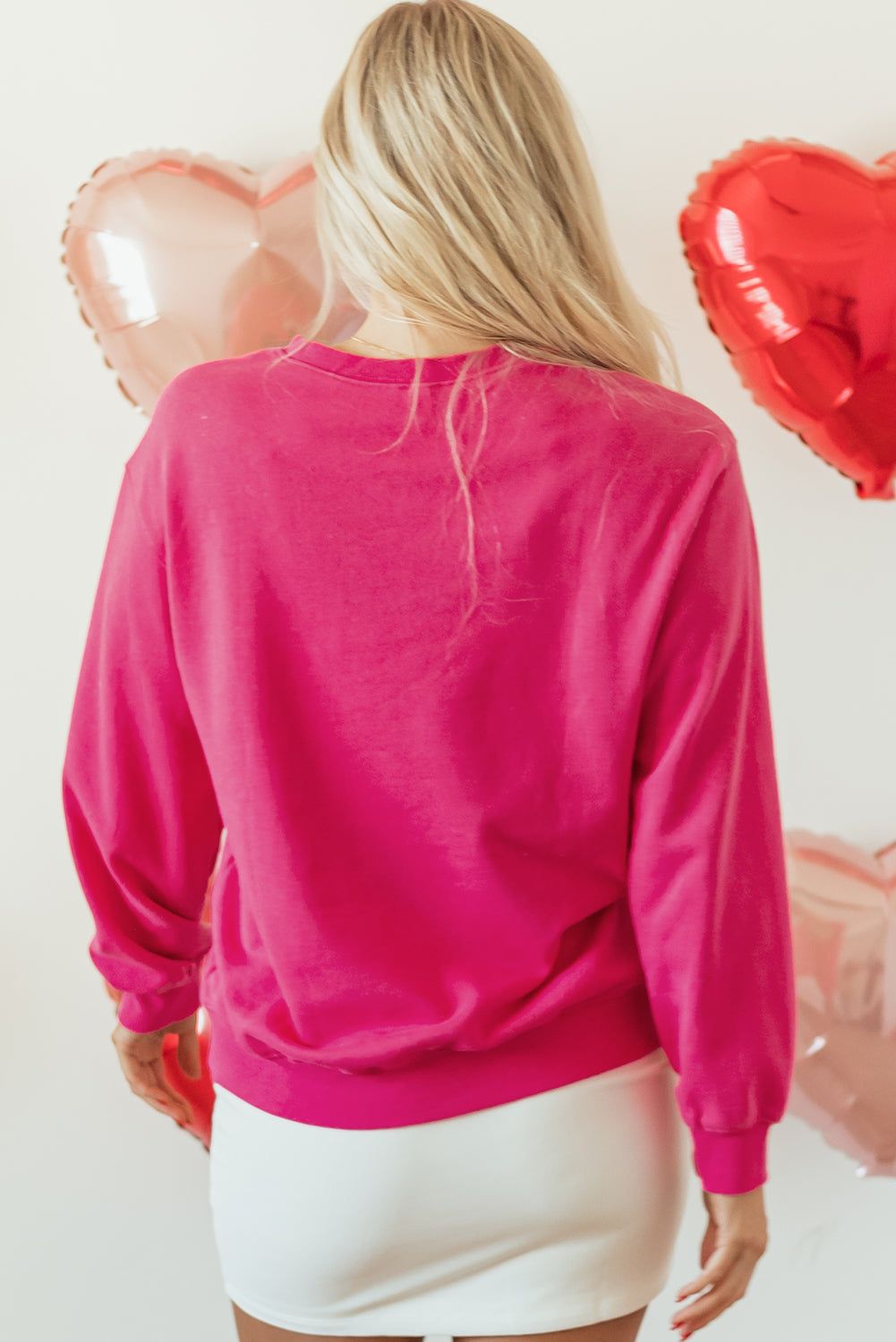 Sweat-shirt graphique à double cœur et paillettes rose fraise