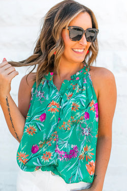 Long Green Tank Togar con estampado floral y escote abotonado