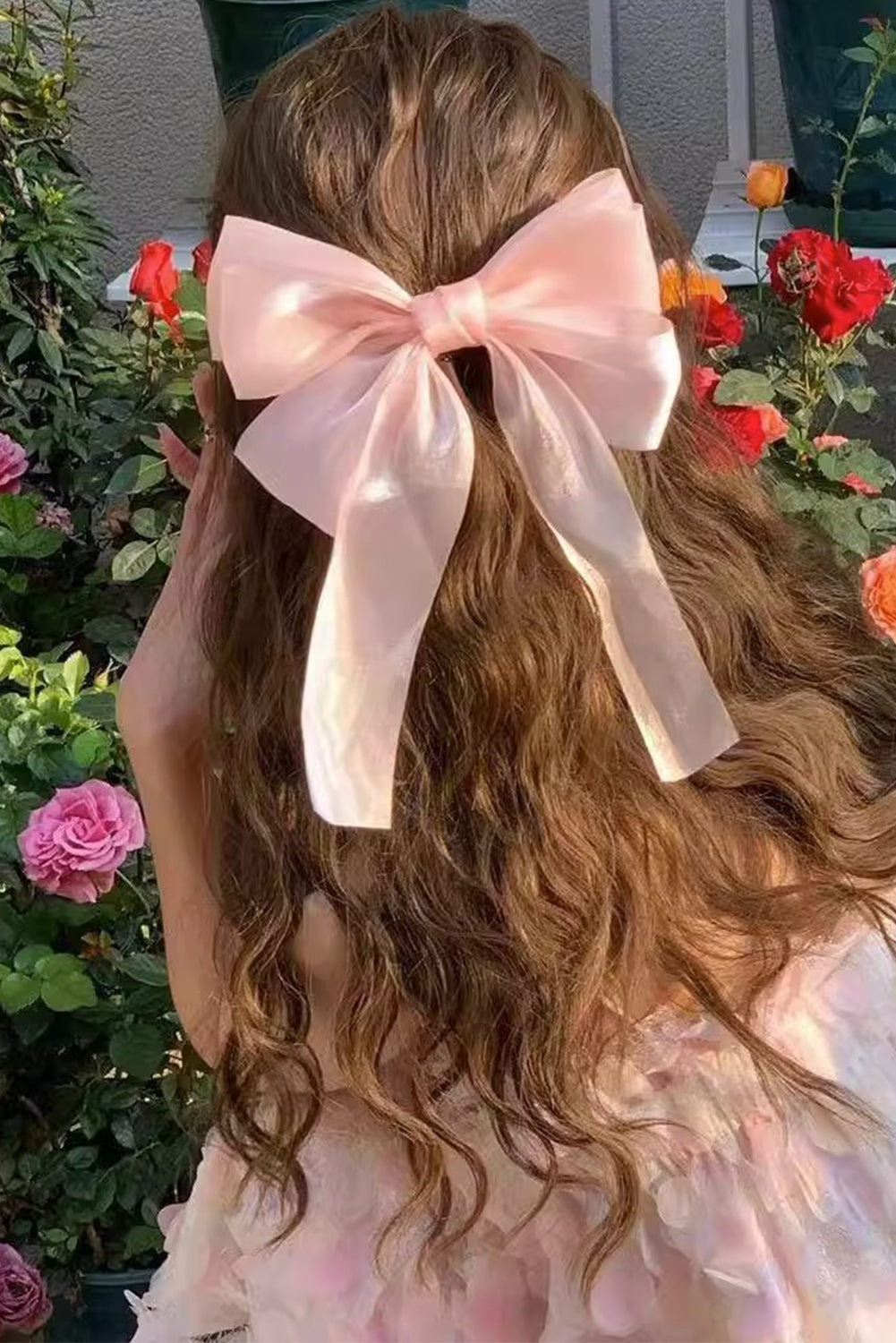 Pince à cheveux Bowknot en gaze rose abricot